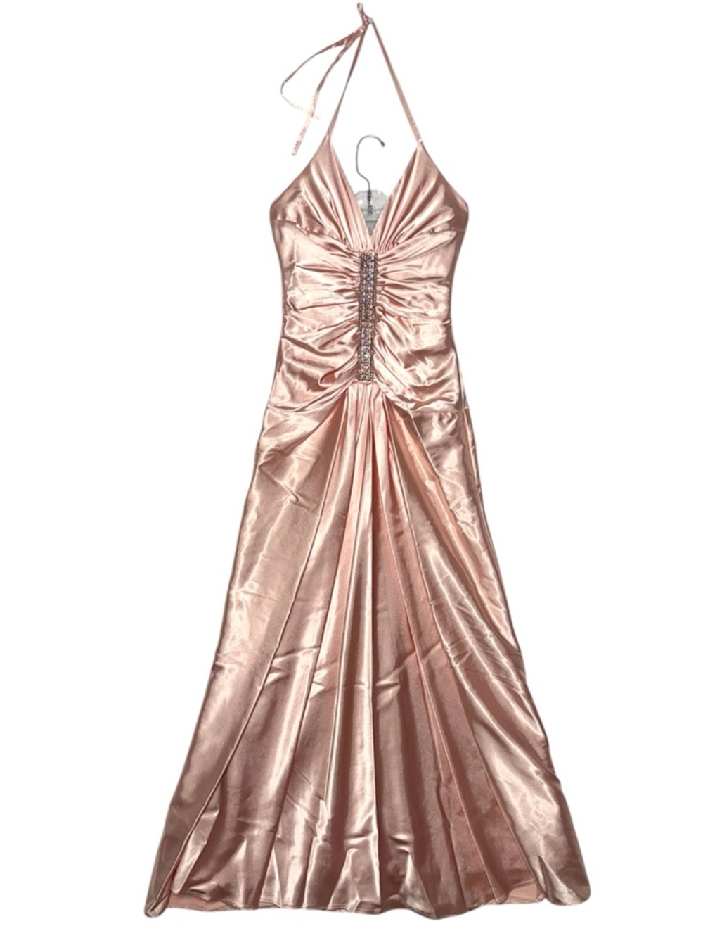 Vintage Jessica McClintock Satin Halter Gown Floor Length Dress Old Hollywood